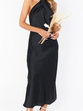 Show Me Your MuMu Black Halter Satin Midi Dress